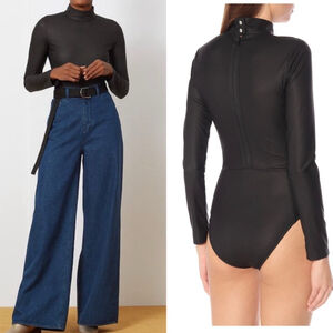 Tibi New Scuba Black Zip Sleek Bodysuit